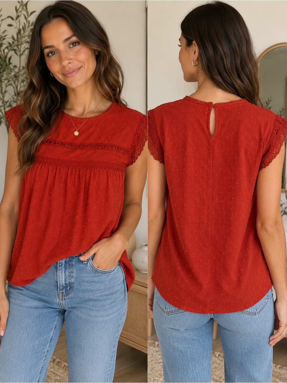Emery Rose Swiss Dot Lace Yoke Blouse | NWT | Women’s XL